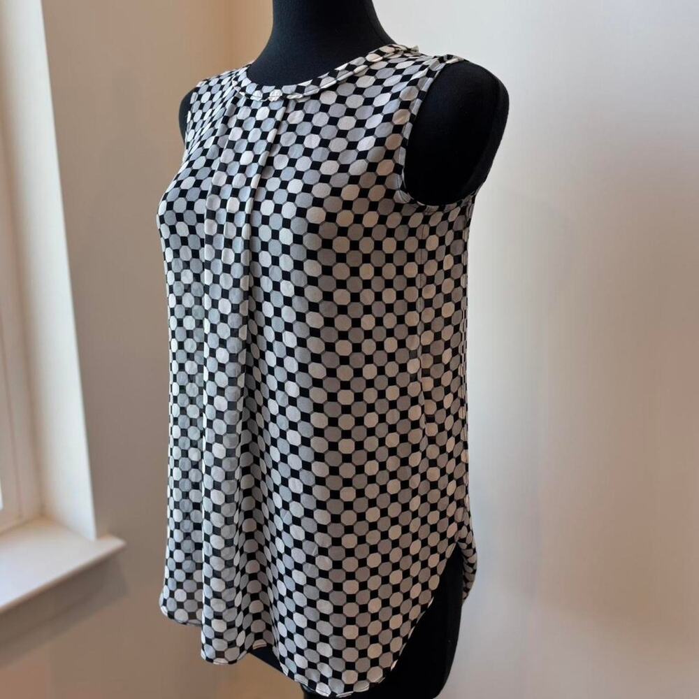 Vince Camuto Geometric Sleeveless Blouse, High Neck, Broken Closure Sz XS